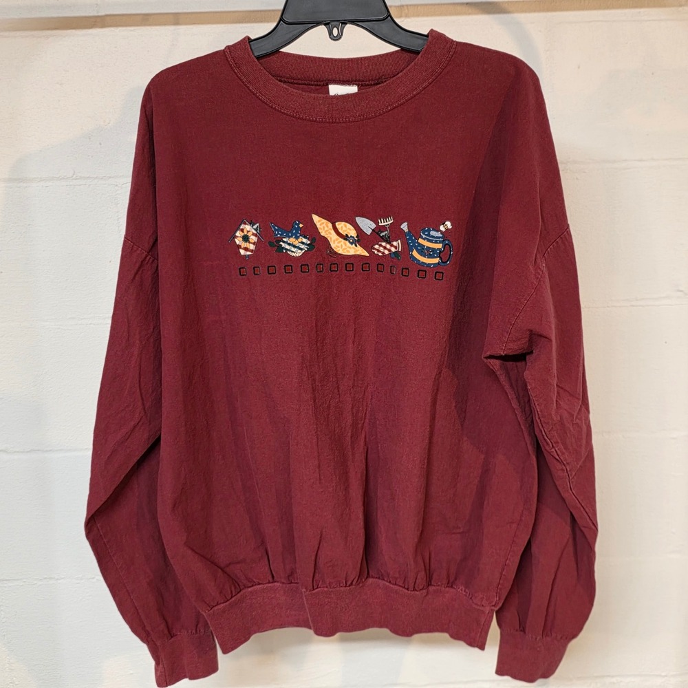 Vintage Cotton Expressions Gardening Graphic Sweatshirt Burgundy Crewneck‎ XL
